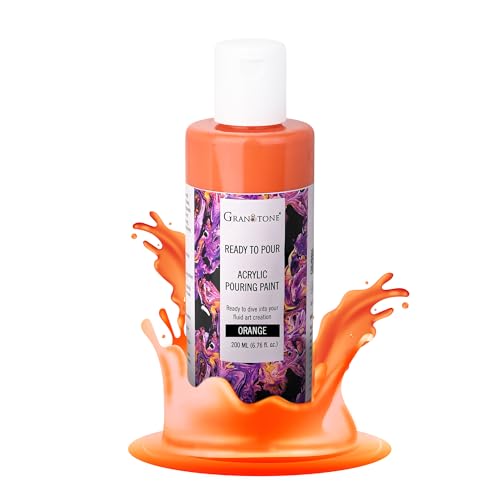 GRANOTONE Premium Acrylic Pouring Paint Orange Colour 6.76 fl oz 200 ml Ready to Use Superior High Flow Formula for Canvas Wood Paper Craft and Fluid Art Projects Made in India - color: ORANGE