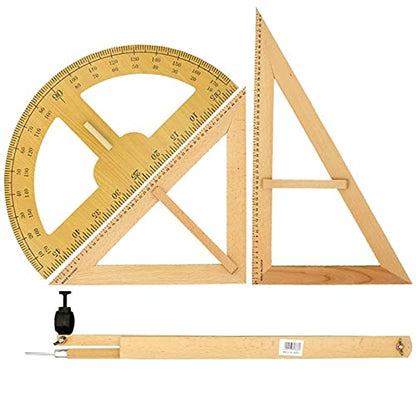 Compass Set Solid Wood Teacher' Triangle Board Ruler Protractor Blackboard Multi-Purpose Compass 50cm Triangle Ruler Set Large Teaching Aids Compasses Kit