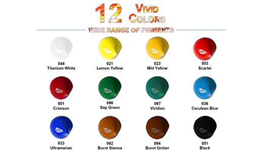 Professional Acrylic Paint Sets, 12 Colors 12ml/0.41 fl.oz Art Paint Tubes with 3pcs Brush + Palette,Heavy Body Acrylic Paints for Artists Adults,Beginners on Canvas Rocks Wood Fabric Craft - color: 12 Colors
