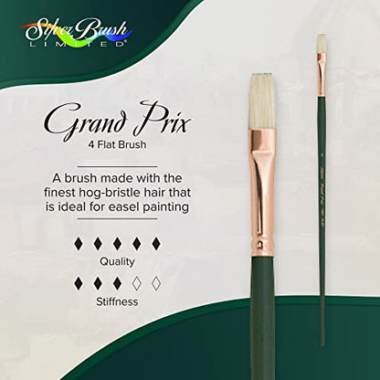Silver Brush 1001-4 Grand Prix Premier Long Handle Hog Bristle Brush, Flat, Size 4 - size: Size 4