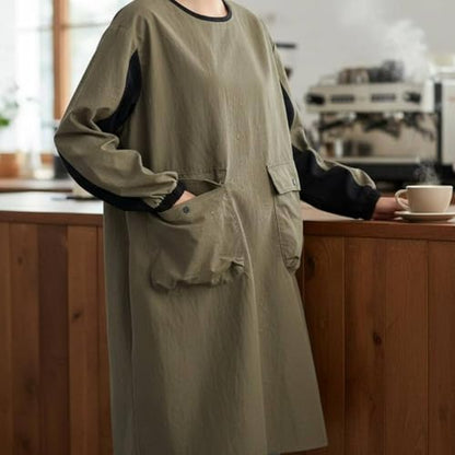 Waterproof Apron Long Sleeves Oil Resistant Smock Painter Attire Textured Nylon Secure Pockets Suitable for Workshop Culinary School Painting, Array, Green