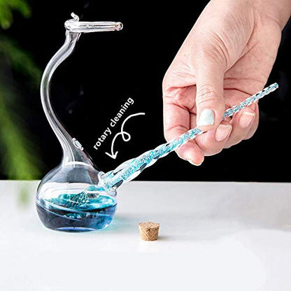 Earlyred Calligraphy Pen Set Handmade Glass Dip Pen Holder Crystal Drip Fountain Pen Writing Signatures Pen Ink Washing Inkwell Pen Decoration Office Student Gift Blue (Not Ink)
