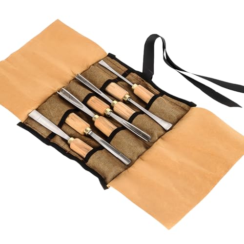 7-Pieces Woodworking Wood Carving Tools Chisel Set with Canvas Bag, Gouges and Carving Chisel Set, Razor Sharp CR-V 60 Steel Blades - size: 7-Pieces with Ash Handle