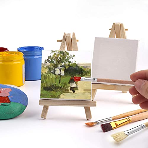 Tosnail 24 Pack 3" x 3" Mini Canvas and Easel Set, Small Art Easel Stand with Canvas Set, Tabletop Wooden Display Stand and Canvas Panels for Artist, Students, Adults, Kids Painting