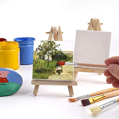 Tosnail 24 Pack 3" x 3" Mini Canvas and Easel Set, Small Art Easel Stand with Canvas Set, Tabletop Wooden Display Stand and Canvas Panels for Artist, Students, Adults, Kids Painting