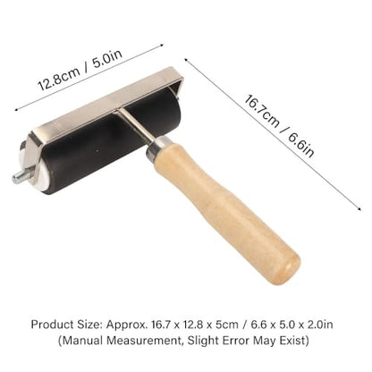 10cm Hard Rubber Printmaking Roller with Wooden Handle, Handheld Ink Rolling Tool Suitable for Woodblock Printing and Handmade Art Pigment Coating