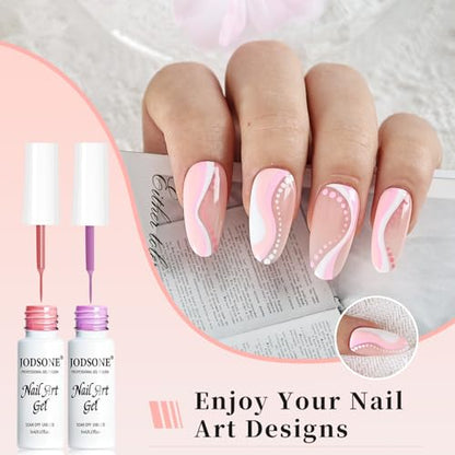 JODSONE 5ml Nail Art Gel Liner Set 10 Colors Gel Nail Polish Need U V Lamp Cured with Thin Brush Gift for Girls at Home Salon Design,Pink Red Blue Purple - color: LB501-LB510