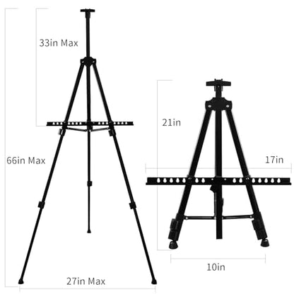 RRFTOK Artist Easel Stand,Metal Tripod Adjustable Easel for Painting Canvases Height from 21" to 66" with Reinforced Triangle,Carry Bag for Table-Top/Floor Drawing and Didplaying(3pack). - style: 66BL 3-pack