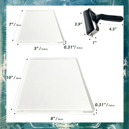 HTWELL 5"x7" & 8"x10" Gel Printing Plate kit with Brayer Roller | Upgraded Non-Aging Bubble-Free, Non-Stick for Easy Peeling, for Card Making, Scrapbooking, Crafts & Home Decor, Easy Clean - size: 8” × 10”+5” × 7”