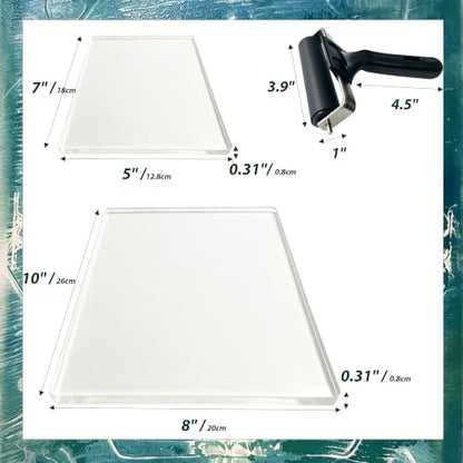 HTWELL 5"x7" & 8"x10" Gel Printing Plate kit with Brayer Roller | Upgraded Non-Aging Bubble-Free, Non-Stick for Easy Peeling, for Card Making, Scrapbooking, Crafts & Home Decor, Easy Clean - size: 8” × 10”+5” × 7”