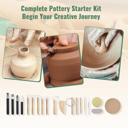 Huanyu Pottery Wheel Machine 12in with Bat System Detachable Extended Tray, Electric Pottery Forming Machine Foot Pedal & LCD Screen 350W Art Clay DIY Sculpting Tool Kit
