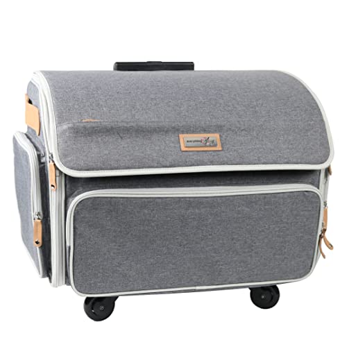 Everything Mary 4 Wheels Collapsible Deluxe Sewing Machine Storage Case - Rolling Trolley Carrying Bag for Brother, Singer - color: Heather Grey