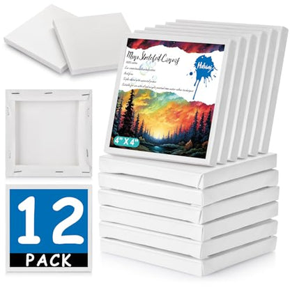 12PCS Mini Canvases for Painting – 4 x 4 in Bulk Small Square Stretched Canvases, 2/5 in Thick Blank Canvas for Students, Art Supplies, School & Home Crafts - size: 12PCS Mini Canvas -4x4ln
