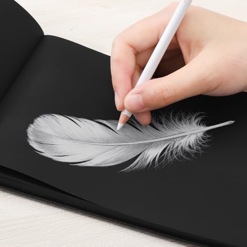 50 Sheets Black Paper Sketchbook, 98lb/160gsm Heavyweight Black Sketch Pad 5.8×8.3in, Acid-Free Drawing Paper, Spiral Bound Sketch Book for Kids, Teens, Artist - size: 5.8×8.3 Inch (1 pack)