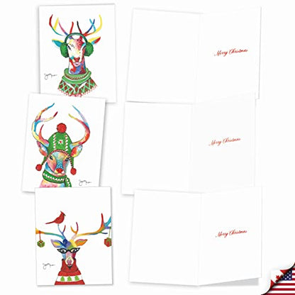 The Best Card Company Variety Pack of 10 Christmas Greeting Cards with Envelopes, Humor Holiday Assortment for Men and Women (10 Designs, 1 Each) - Fancy Reindeer AM6751XSG-B1x10 - style: Fancy Reindeer