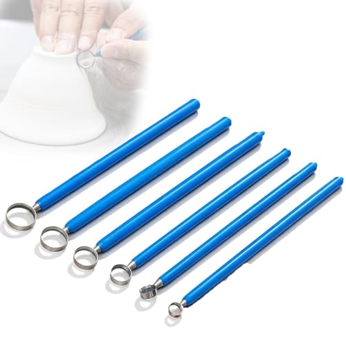 6pcs Clay Pottery Carving Tool Kit, Clay Pottery Trimming Sculpting Tools Set, 7.5, 9.5, 11.5, 13.5, 15.5, 17.5mm, Tungsten Steel Tip, for Clay Artists and Pottery Creation