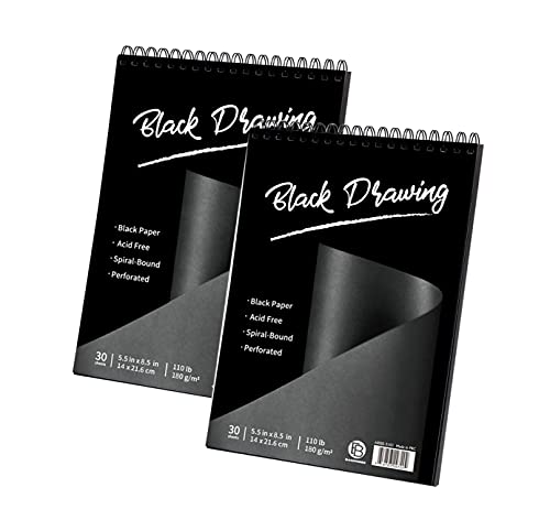 Bachmore Black Sketch Pad, 5.5''X8.5, 60 Sheets (122lb/ 180gsm),Top Spiral-Bound, Heavyweight Paper, for Graphite & Colored Pencils, Charcoal (5.5X8.5) - size: 5.5X8.5