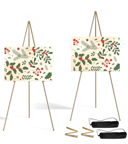 Display Easel Stand for Sign, Lightweight Tripod with Bag, Portable Adjustable Artist Easels for Outdoor Painting Canvas/Posters/Wedding, 2PC Gold - color: Gold, size: 2PCS