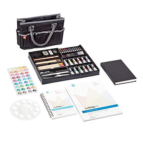 KINGART 150 Ultimate Series 128 Pc. Mixed Media Art Set Includes Paints, Markers, Color Pencils and Paper Pads in a Black Travel Tote Bag, Beginner to Professional, Great Gift, 128 Pc.