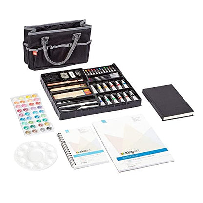 KINGART 150 Ultimate Series 128 Pc. Mixed Media Art Set Includes Paints, Markers, Color Pencils and Paper Pads in a Black Travel Tote Bag, Beginner to Professional, Great Gift, 128 Pc.