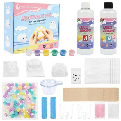 Tcwhniev DIY Squishy Kit, 18oz Bubble-Free Liquid Silicone for Handmade Squishies, Fast 2-3H Cure Stress Relief Sensory Toy Squishy Making Kit, Arts & Crafts Gift for Adults Beginners