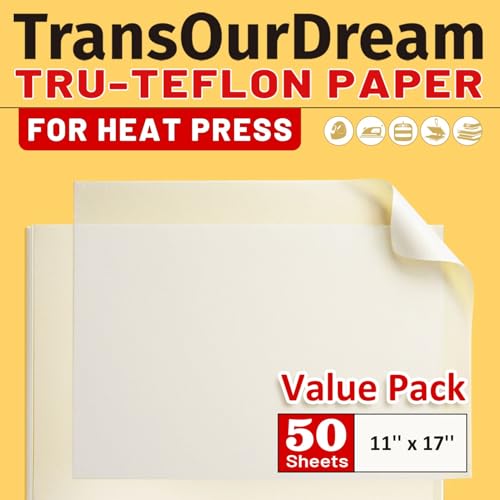50 Pack PTFE Teflon Paper 16×11.7" 50 Sheets for Heat Press Heat Resistant Craft Mat,Sublimation Paper and Heat Transfer Paper Reusable - color: Teflon Paper, size: 11"×17" 50Sheets