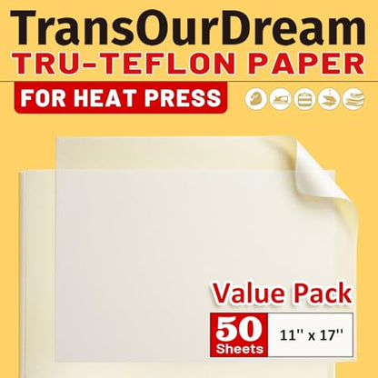 50 Pack PTFE Teflon Paper 16×11.7" 50 Sheets for Heat Press Heat Resistant Craft Mat,Sublimation Paper and Heat Transfer Paper Reusable - color: Teflon Paper, size: 11"×17" 50Sheets