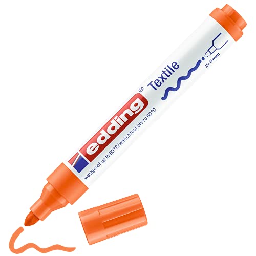 edding 4500 textile marker - orange - 1 pen - round nib 2-3 mm - permanent fabric markers for drawing on textiles, wash-resistant up to 60 °C - marker pens for fabric lettering - color: orange, size: 1 Count (Pack of 1)