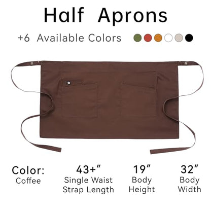 Unisex Waist Apron with Pockets Waiter Bar Half Bistro Apron 4251BY - color: Coffee, size: 1 Pack