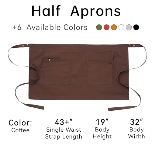 Unisex Waist Apron with Pockets Waiter Bar Half Bistro Apron 4251BY - color: Coffee, size: 3 Pack
