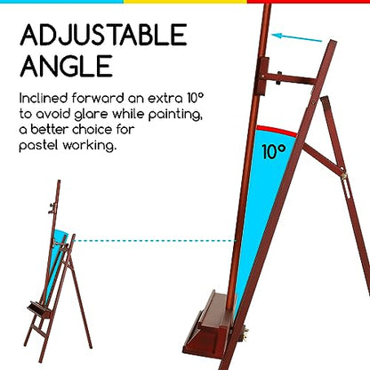 MEEDEN Walnut Large Painters Easel Adjustable Solid Beech Wood Artist Easel, Studio Easel for Adults with Brush Holder, Holds Canvas up to 48" - color: Deep Walnut