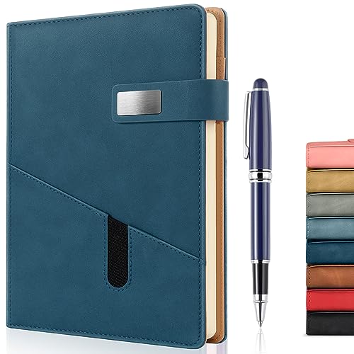 A5 Lined Leather Journal with Pen, 240 Pages Refillable Hardcover Notebook with Pocket and Magnetic Buckle, 80gsm Thick Daily Diary for Men and Women, Great Gift for Business School Travel Personal - - color: Navy blue, size: A5 Lined Paper