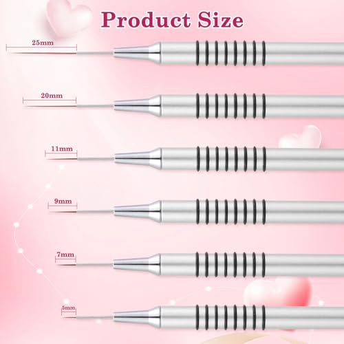 6Pcs Nail Art Liner Brushes Set, Fine Drawing Painting Details Design Striping Brush With Gel Polish Acrylic Handle Gifts Manicure Tools DIY Sizes 5/7/9/11/15/25mm, Silver - color: Sliver