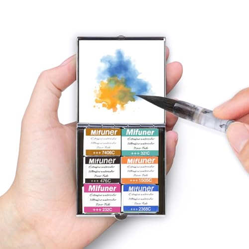 Mini Portable Handmade Artist Watercolor Paint Travel Metallic Box Set with 6 Solid Watercolor Half Pans (Each Capacity Approx 1.5ml) Pearlescent.Mix Color 07 - color: Solid Watercolor--Mix Color 07