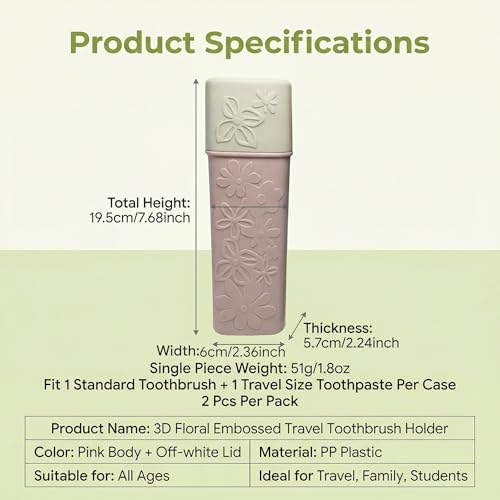 2PCS Plastic Portable Toothbrush Holder Toothpaste Cases Travel Use Waterproof Wash Gargle Cup Case Holder Jar Container with Lid for Outdoor Trips 7.8''