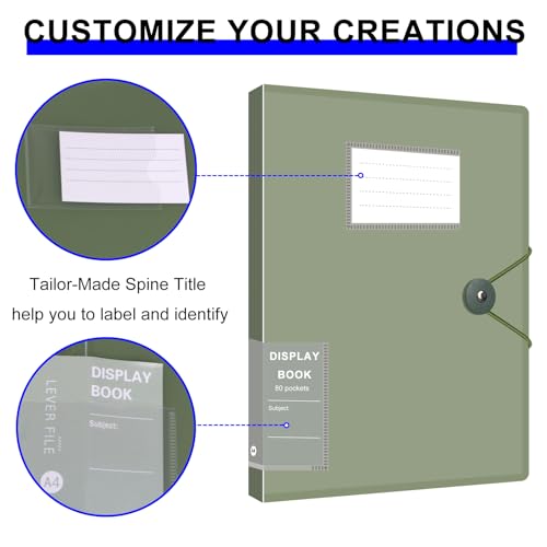 Art Binder, Folder with Plastic Sleeves for Office, 80-Pocket, Displays 160 Pages, 8.5x11, Green - color: Green