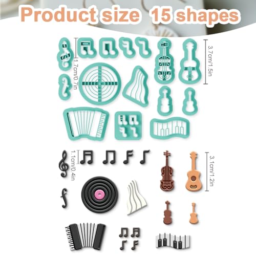 15Pcs Music Polymer Clay Cutters Talismans Instruments Clay Earrings Cutters for Adults Polymer Jewelry Cutter for Earrings Making Birthday Party DIY Supplies - style: Music