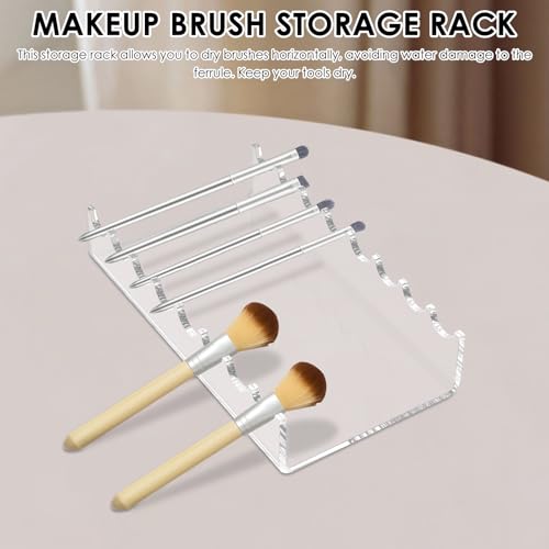 3Pcs Transparent Acrylic Vanity Brush Drying Rack, Space Saving Versatile Acrylic Makeup Brush Display Stand for Women Teen Girl