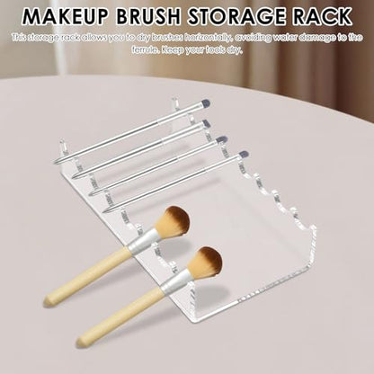 3Pcs Transparent Acrylic Vanity Brush Drying Rack, Space Saving Versatile Acrylic Makeup Brush Display Stand for Women Teen Girl