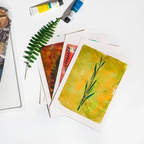 BuzzBright Gel Printing Plate kit, Complete Printmaking Set with 8”X10” Gelatin Plate, Brayer, Printmaking Paper, Acrylic Paint and Essential Tools for Mixed Media Art, Monoprinting, Card Making