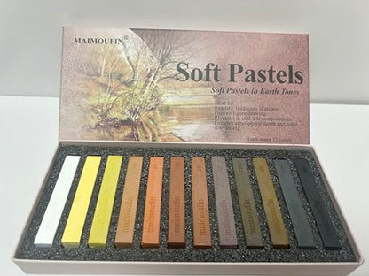12-Pack Earth Tone Square Soft Pastels Water-Soluble Blendable Artist Drawing Pastels Set for Artists & Hobbyists Drawing, Painting & Sketching (Brown) - color: Brown
