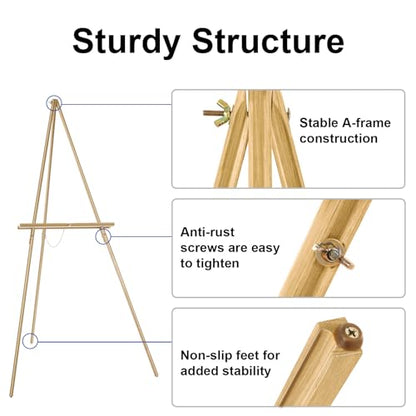 Falling in Art 65" A-Frame Tripod Easel Stand, Wooden Display Easel with Adjustable Canvas Holder, Floor Easel for Wedding Signs, Posters, Paintings, Artwork(Gold) 1 Pack - color: Gold-1 Pack