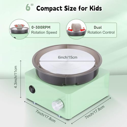 Olenyer Pottery Wheel for Kids: 6" Turntable 2-Way Rotation Mini Pottery Wheel, Removable Tray, Metal Frame, Christmas Gifts Pottery Kit for Beginners Teens Adults