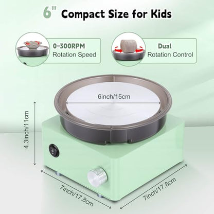 Olenyer Pottery Wheel for Kids: 6" Turntable 2-Way Rotation Mini Pottery Wheel, Removable Tray, Metal Frame, Christmas Gifts Pottery Kit for Beginners Teens Adults