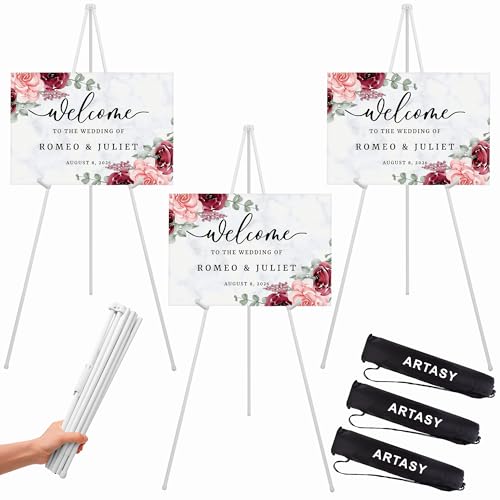 ARTASY 63" Easel Stand for Wedding Signs, Posters, Portable Artist Easel for Painting Canvas, Tripod for Home and Office, Supports 5 lbs-White 3/Pack - color: White