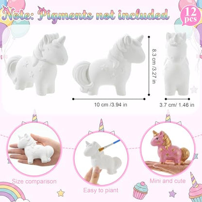 Ferrochef 12 Pack Paint Your Own Ceramic Unicorn DIY Craft Kits Unpainted Ceramic Unicorn Bisque 3D Paintable Animal Figurines Art DIY Party Favors for Home, Classroom Birthday Parties - style: Unicorn
