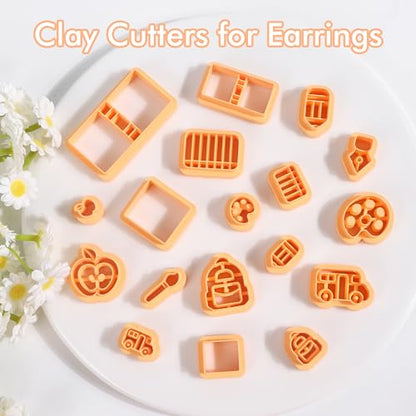 Puocaon Back to School Polymer Clay Cutters - 18 Pcs School Themed Earrings Making Kit Teacher Clay Cutters for Earrings Jewelry Making