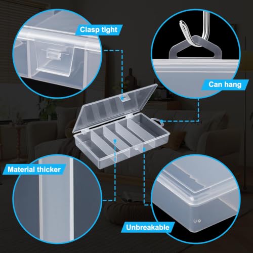 2 Pack 5 Grid Clear Plastic Fishing Tackle Storage Box Jewelry Making Findings Organizer Box Container Case Utility Box,7x4.3x1.2inch