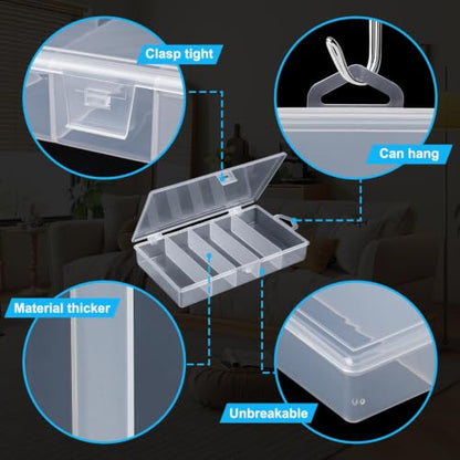 2 Pack 5 Grid Clear Plastic Fishing Tackle Storage Box Jewelry Making Findings Organizer Box Container Case Utility Box,7x4.3x1.2inch