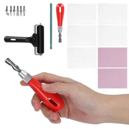 Rubber Carving Kit for Stamp Making, Wireless Printmaking Art Craft Set with 6 Cutter Tools and Engraving Block Set for DIY Rubber Stamps and Soft Media